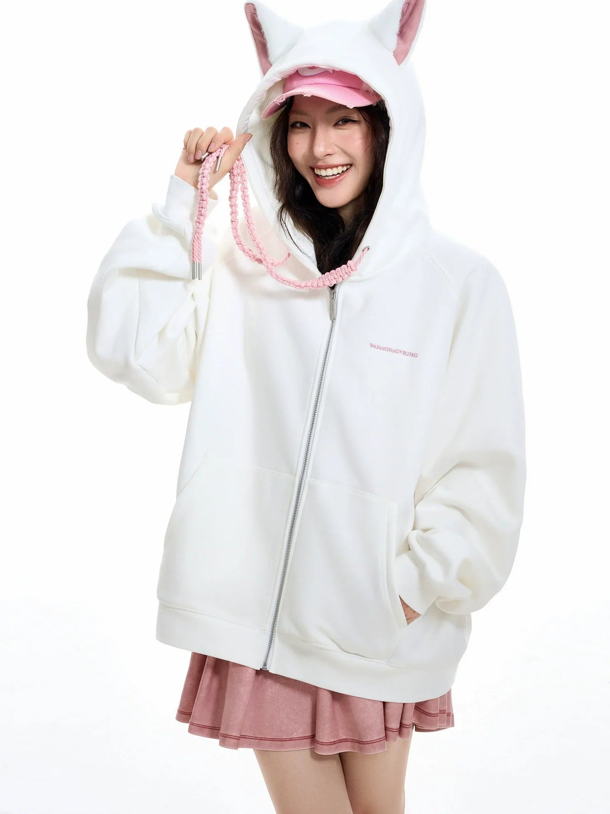 Ear Fleece Oversize Zipper Hoodie