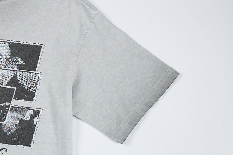 Graphic Print Wash Damage Cotton Short Sleeve T-Shirt