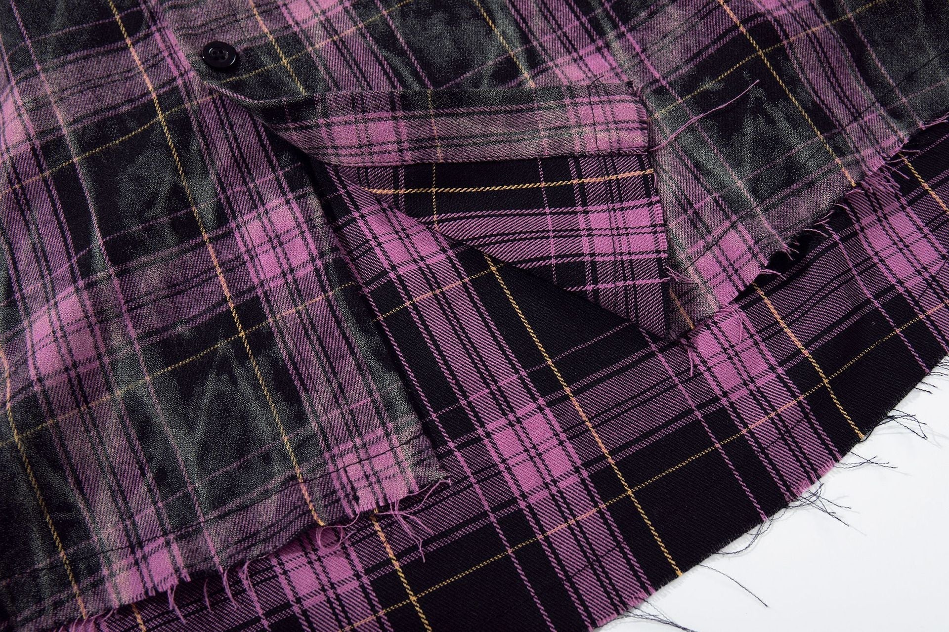 Washed Tie-Dye Plaid Short Sleeve Shirt