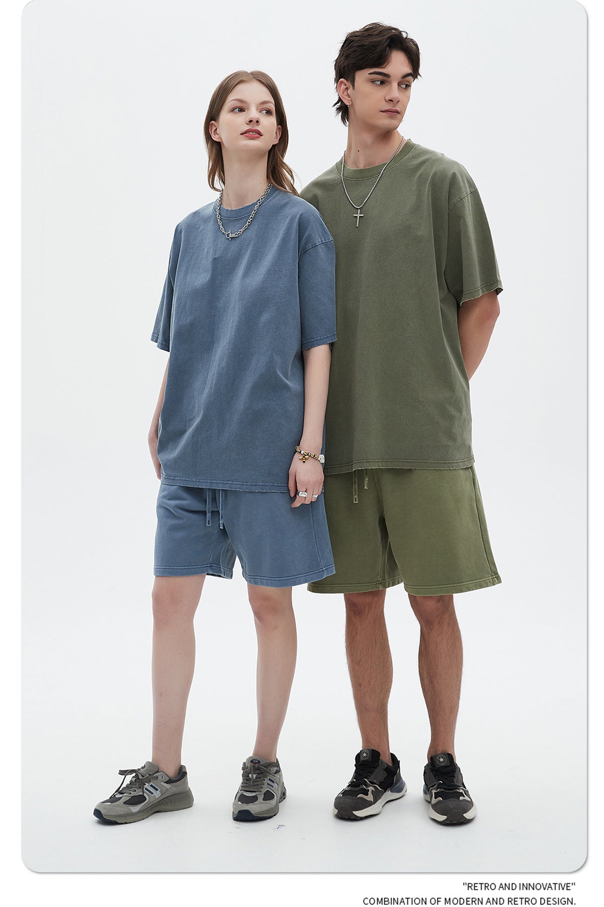 Washed Dyed Oversize Damage Short-sleeve T-shirt & Short Sweatpants Setup