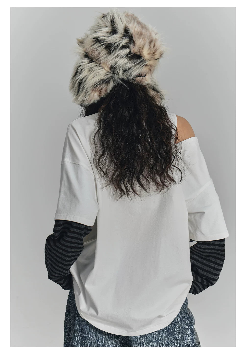 Fake Layered Drawstring V-Neck Long Sleeve T-Shirt