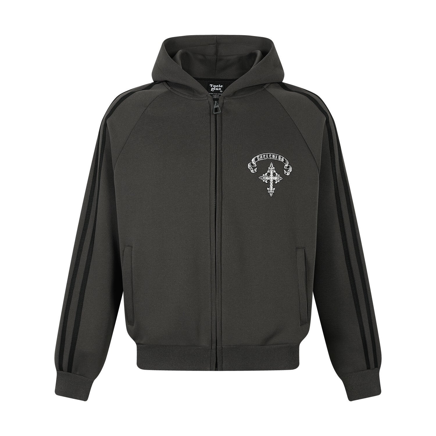 Stripe Cross Print Zipper Hoodie