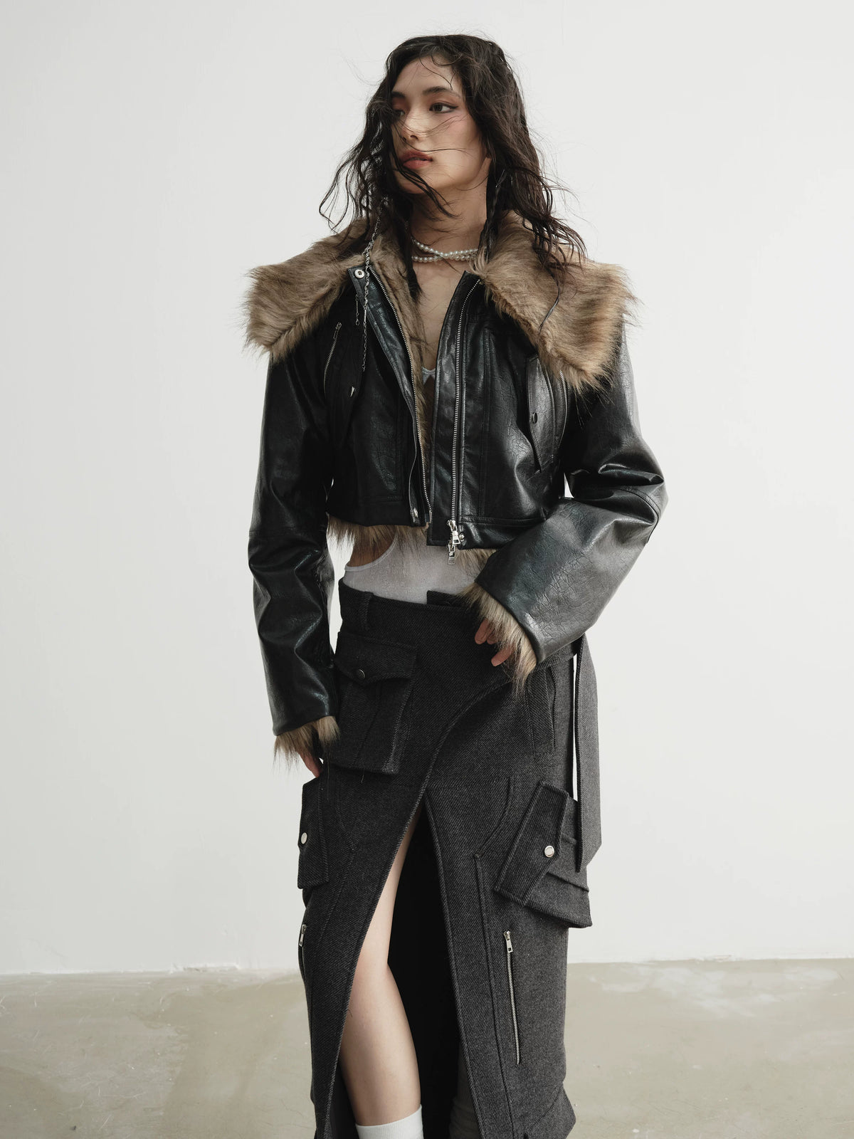 Reversible Fake Fur PU Leather Jacket