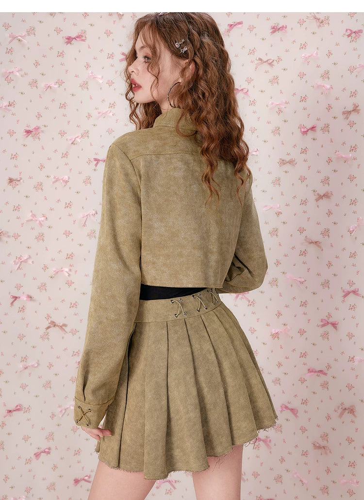 Pleats Short Skirt & Short Jacket Setup