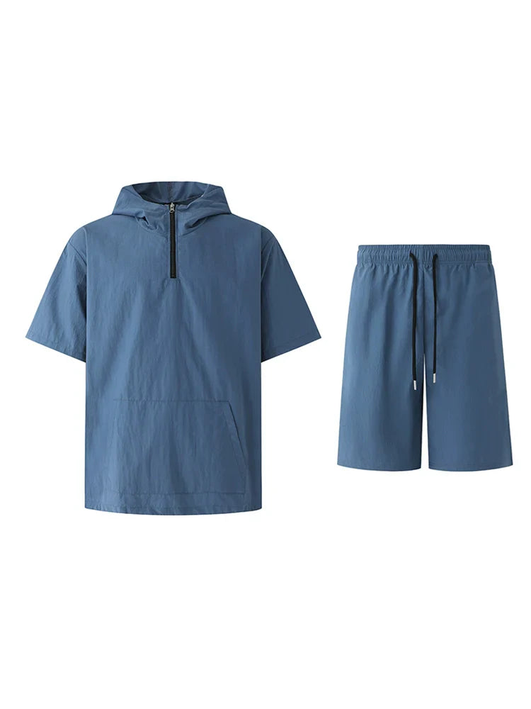 Quick-Dry Short Sleeve Hoodied T-shirt & Straight Short Setup