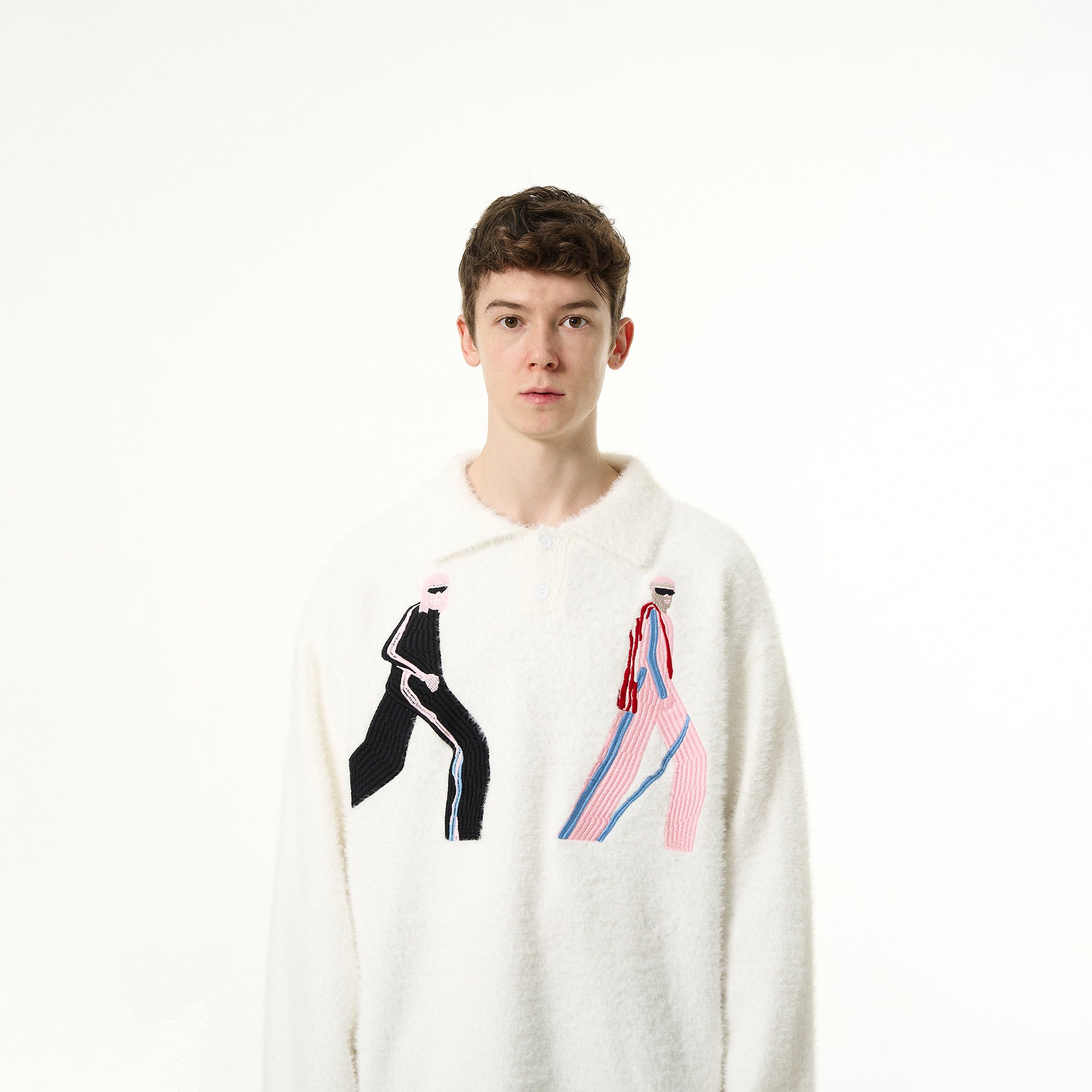 Mohair Embroidered Collar Knit Sweater