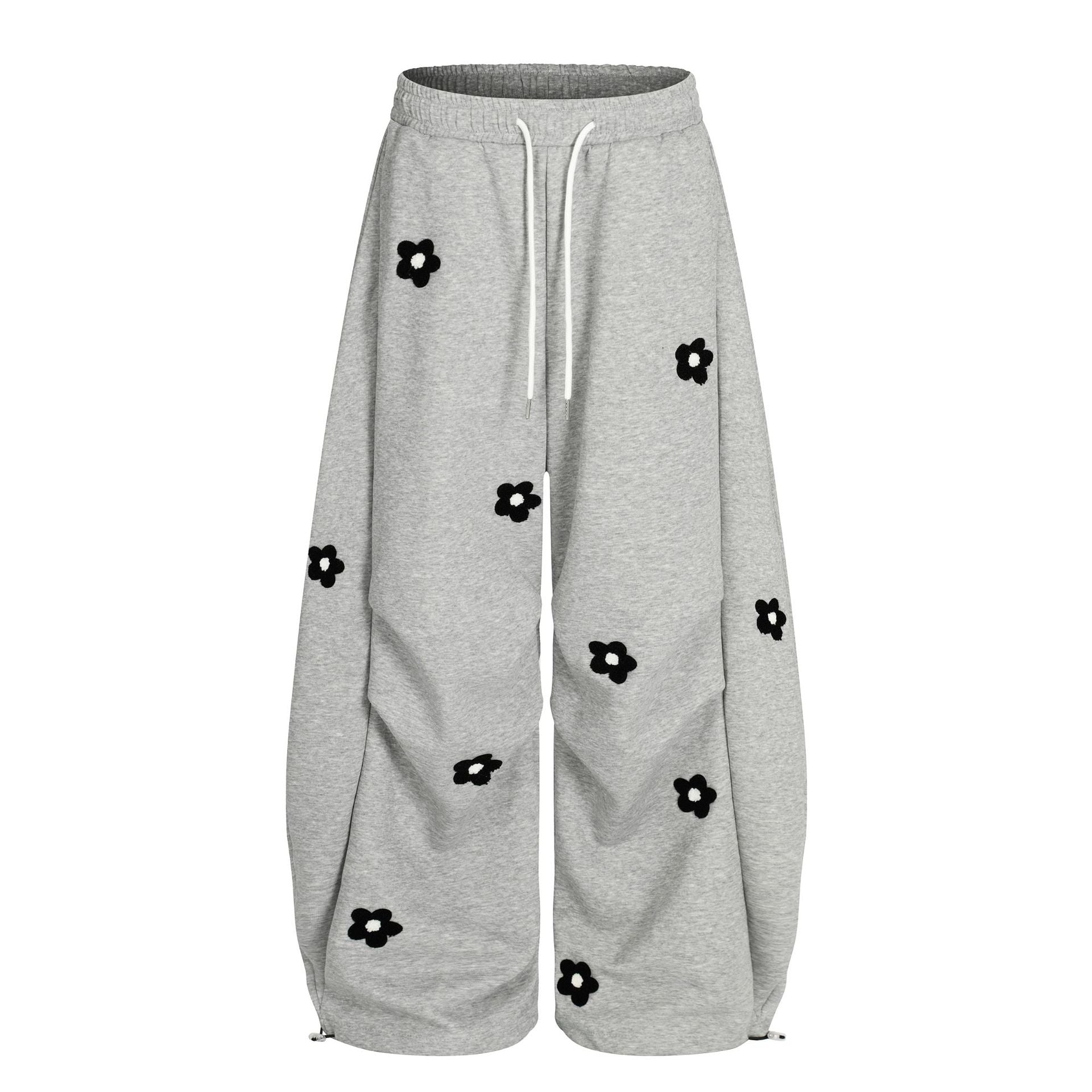Flower Print Drawstring Wide Leg Sweatpants