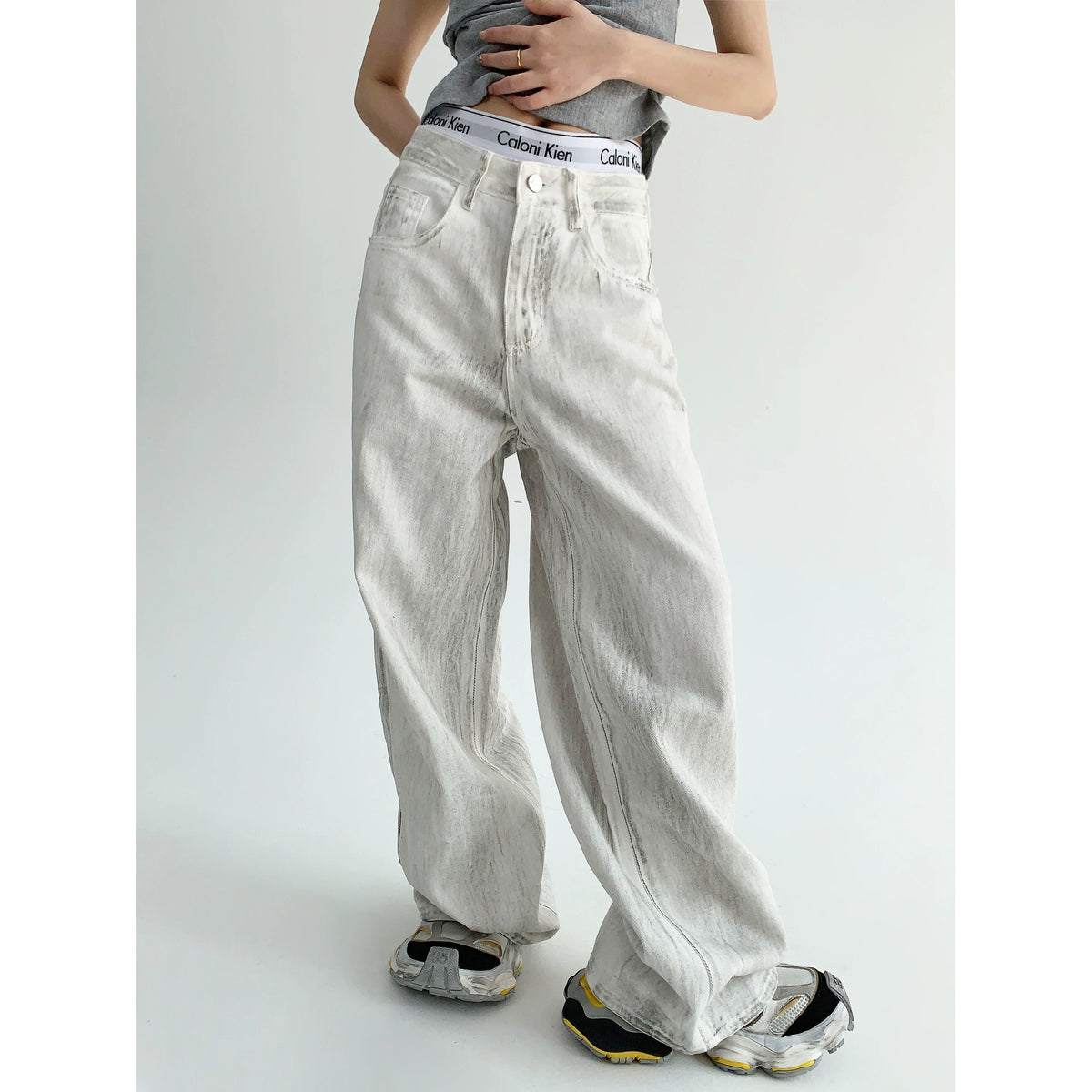 Wide-Leg Straight White Denim Jeans