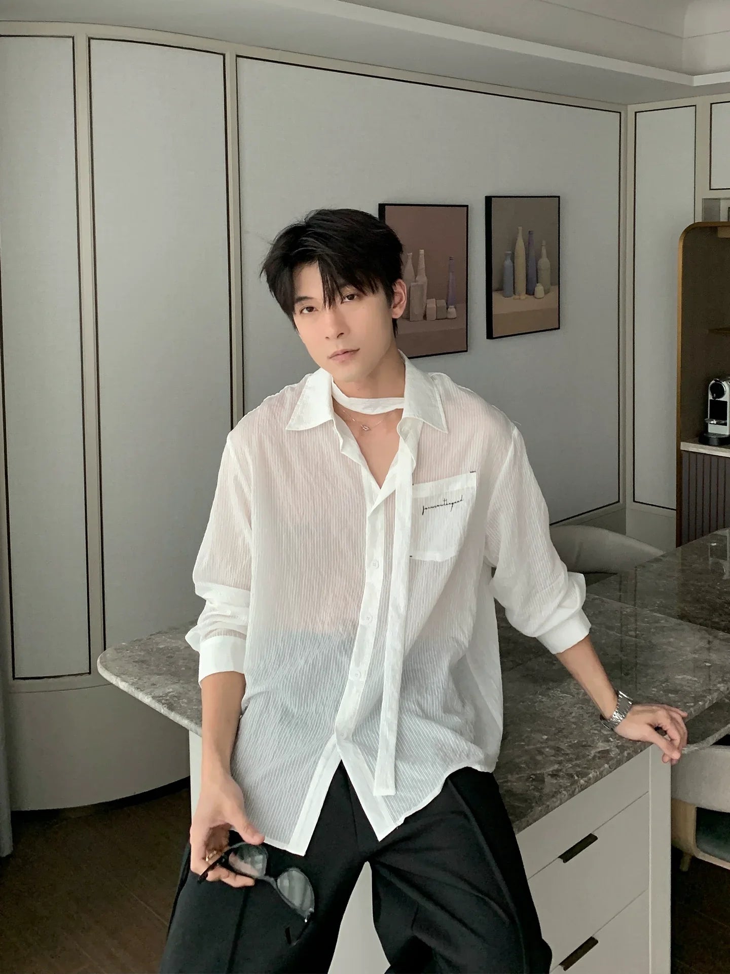 Thin Stripe Sunscreen Long Sleeve Shirt