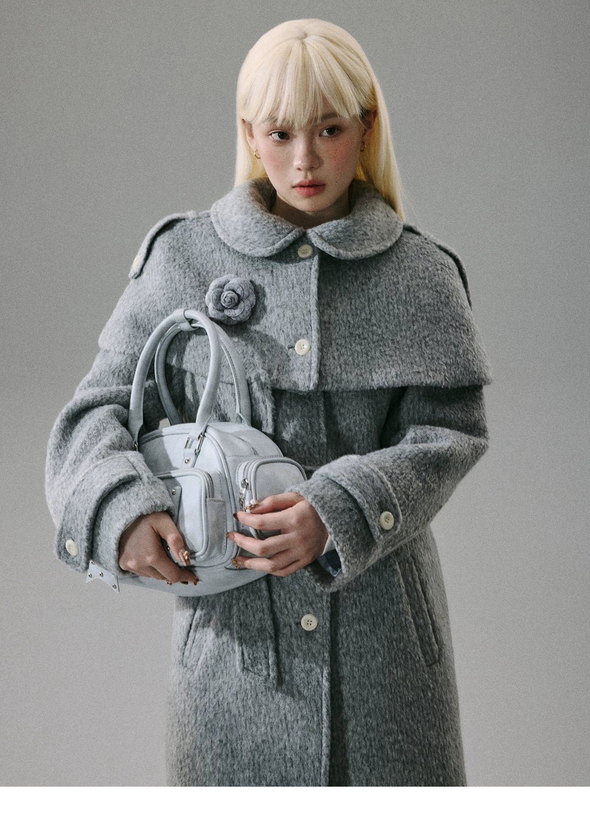 Cape Collar & Flower Detail Belted Coat