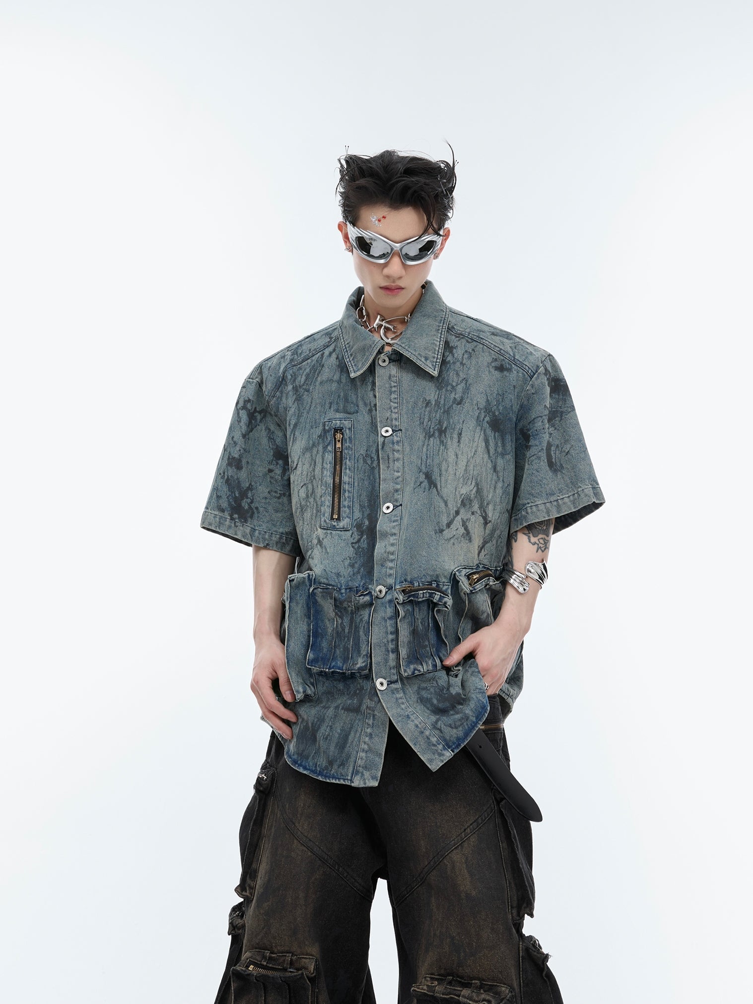 Oversize Paint Denim Shirt Jacket