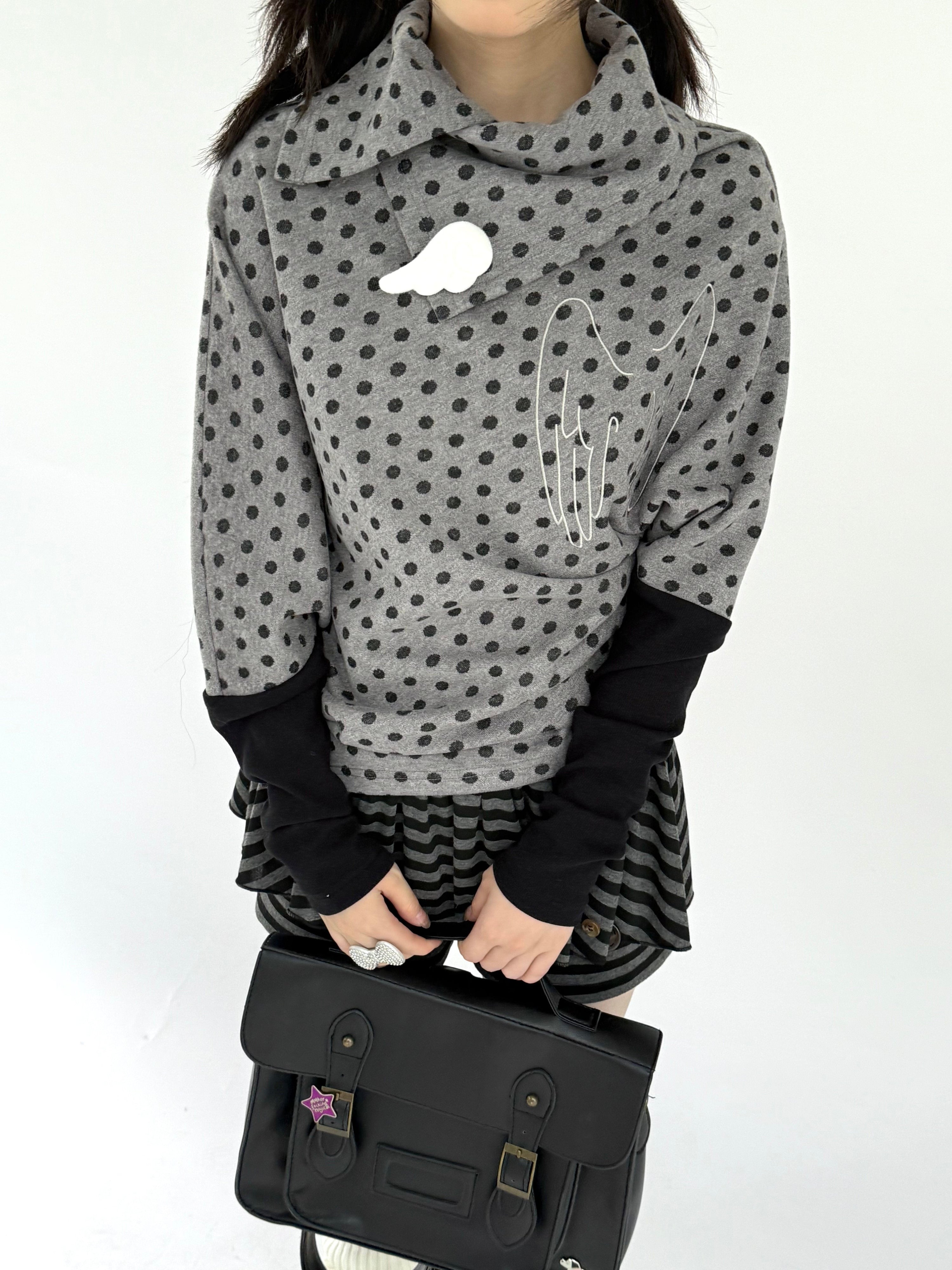 Asymmetric Polka Dot Fitted Long Sleeve T-Shirt