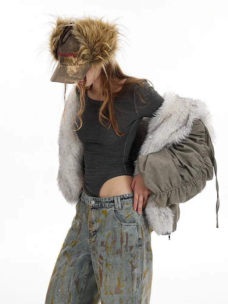 Washed Wide-Leg Denim Jeans