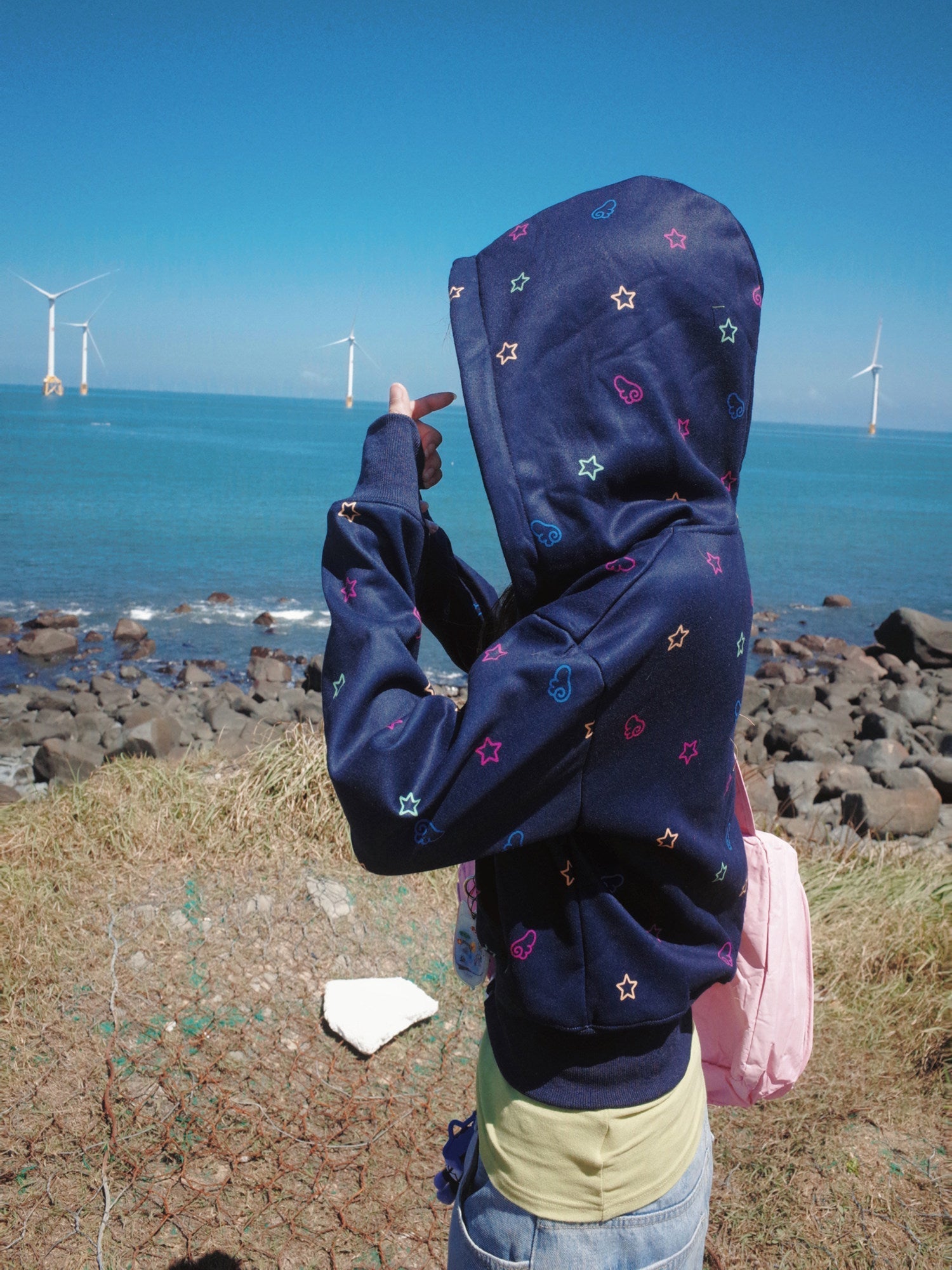 Star Print Fleece Zipper Hoodie