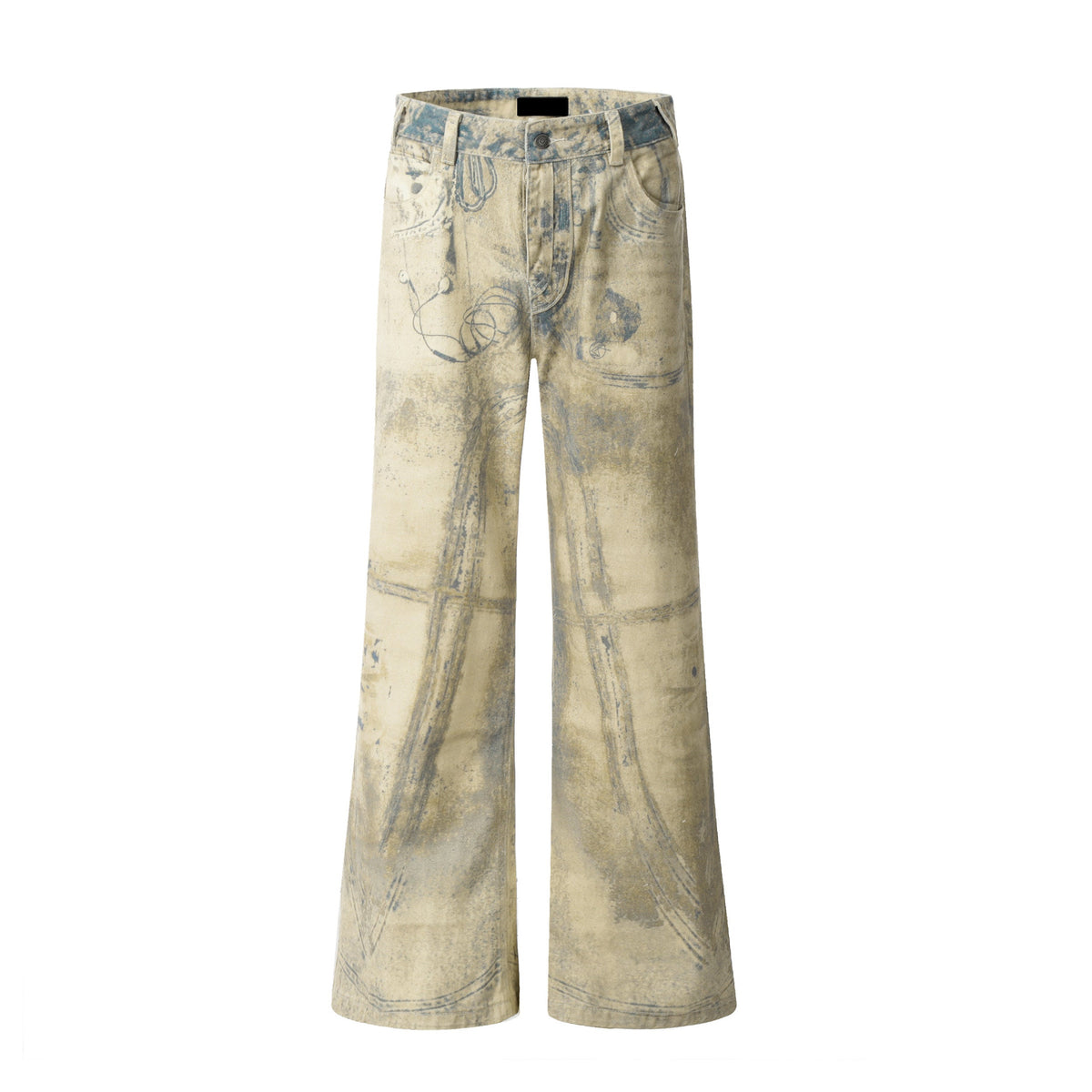 3D Graffiti Print Wide Leg Denim Jeans