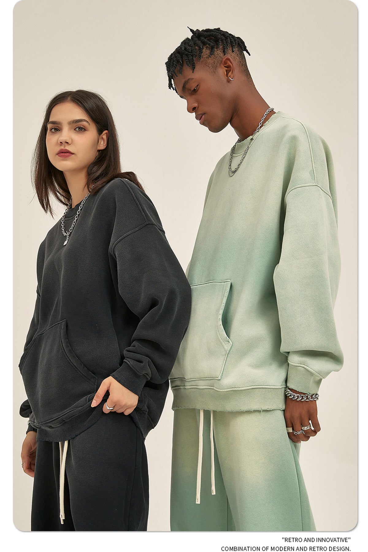Fleece Lining Spray-dye Damage Oversize Sweatshirt