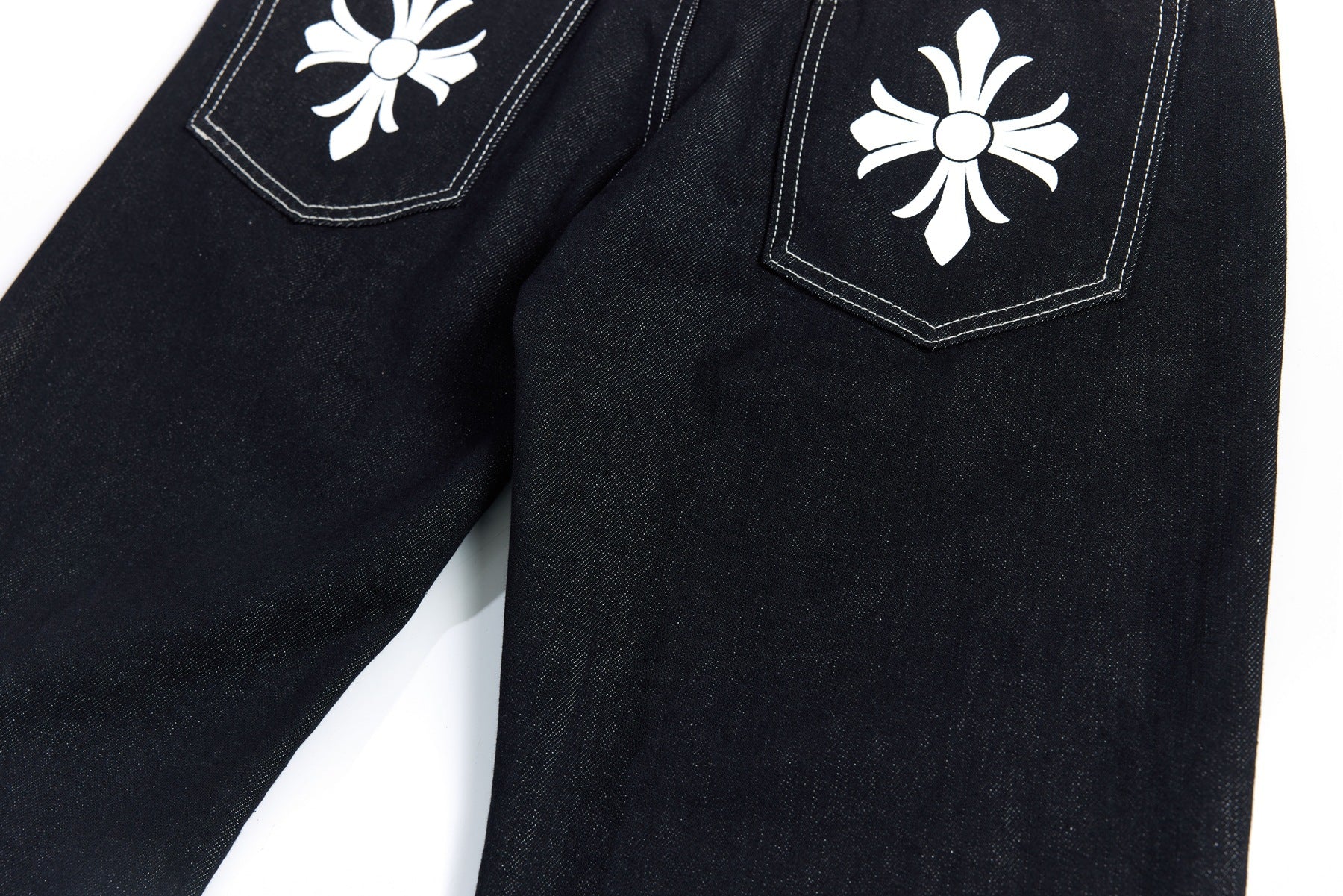 Color Block Embroidery Wide Leg Curved Denim Jeans