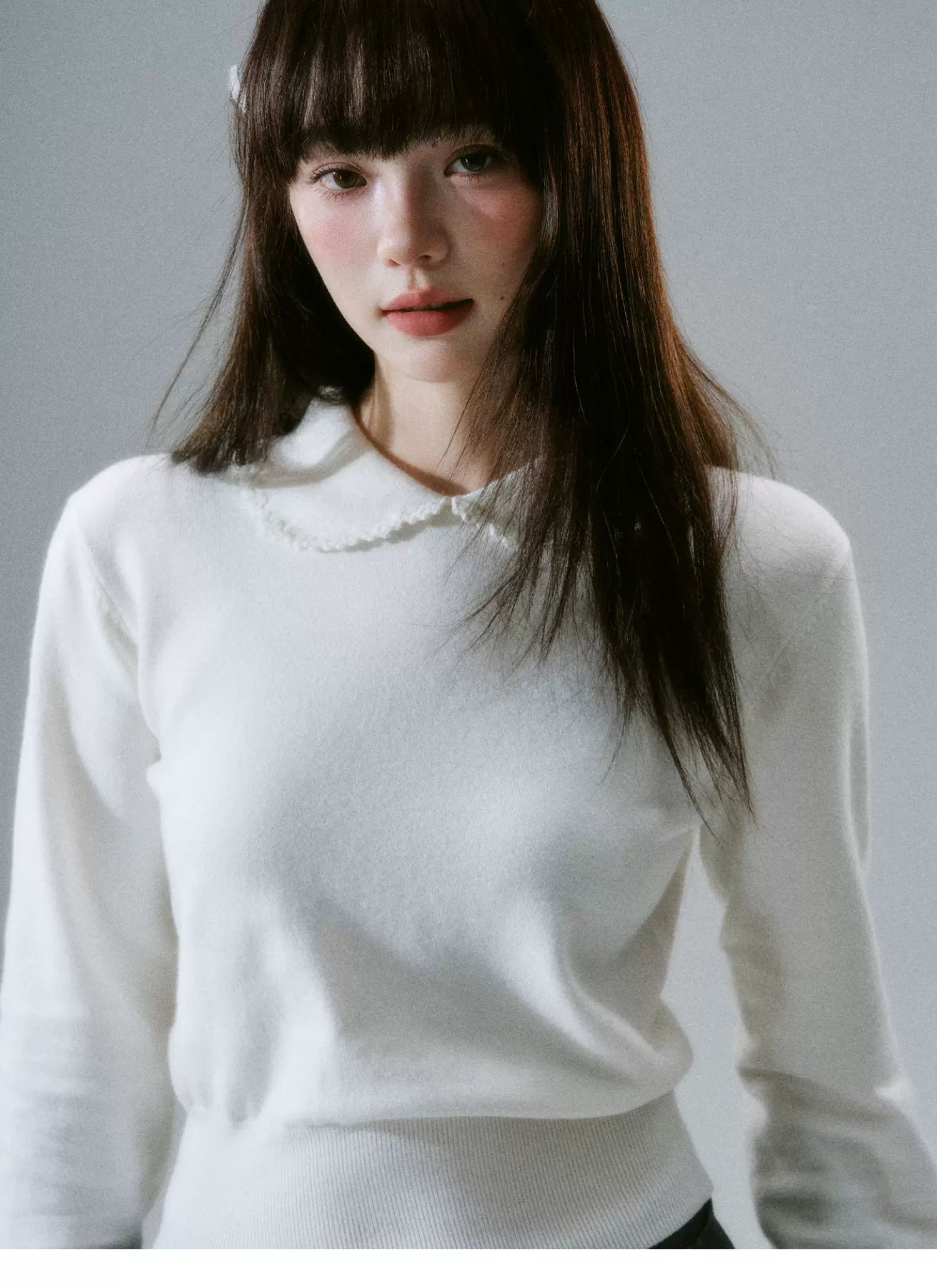 Handmade Crochet Crew Neck Slimming Polo Knit Sweater