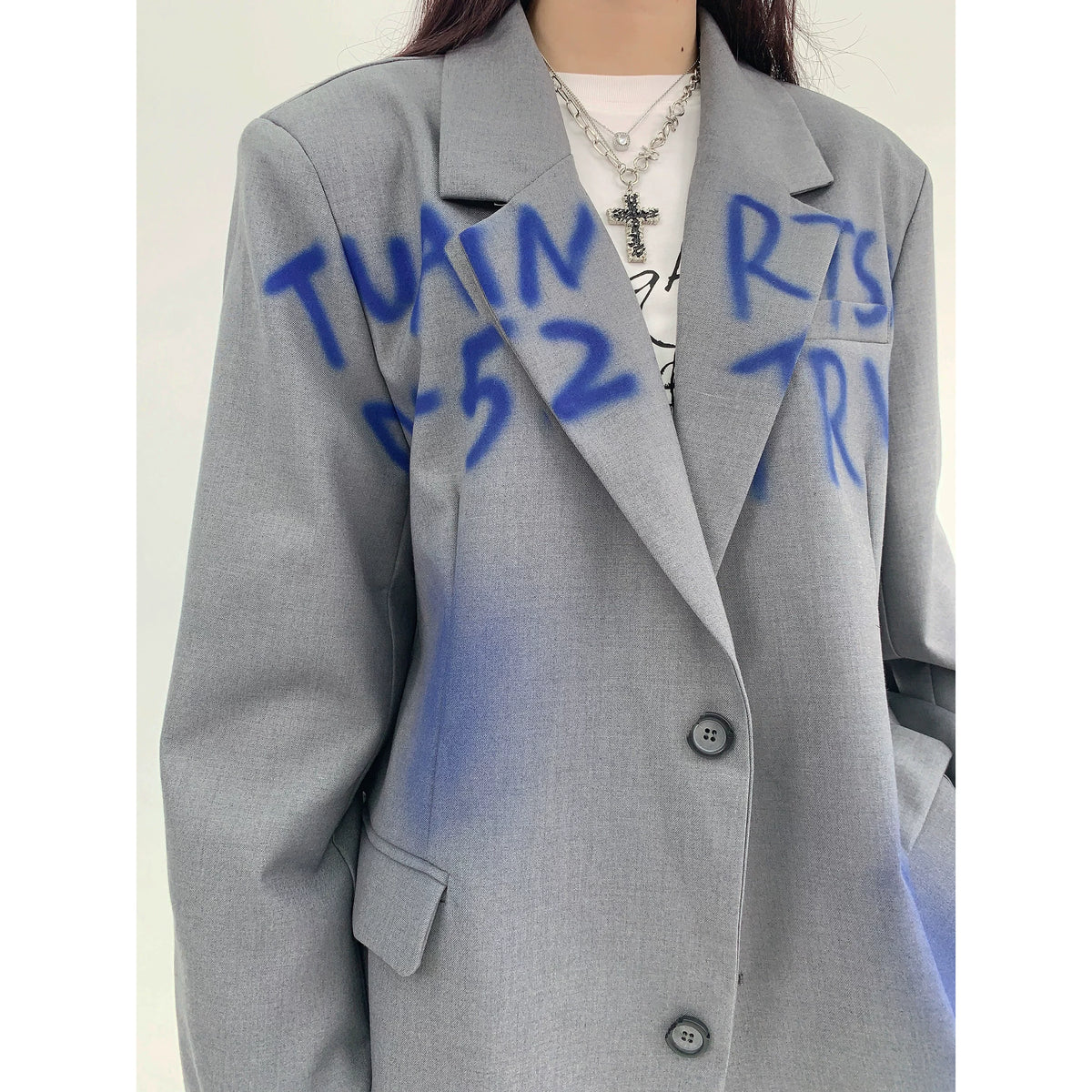 Graffiti Print Oversized Tailored Jacket