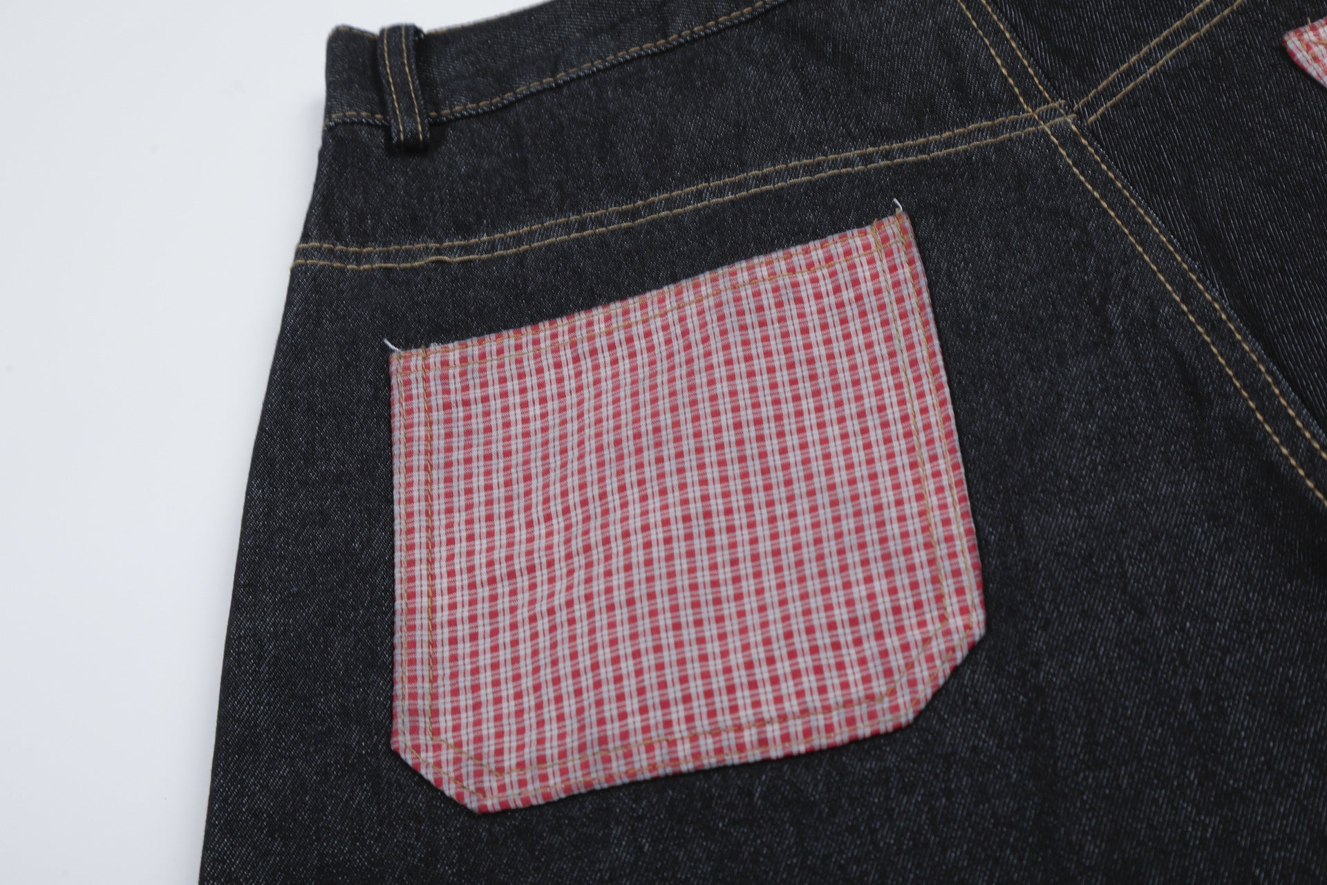 Star Patch Embroidery Denim Wide Leg Jort