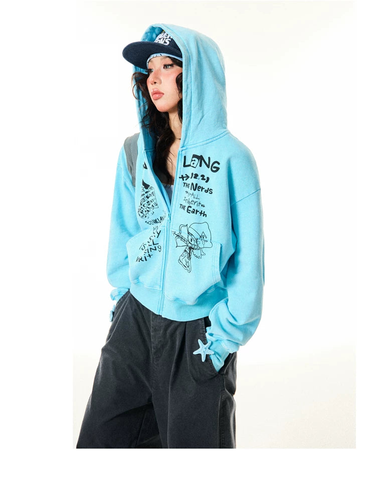 Letter Print Zipper Hoodie