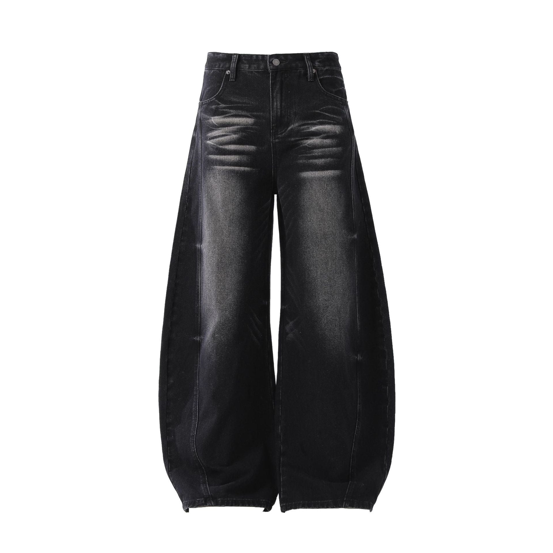 Deconstruction Whisker Curved Wide Leg Denim Jeans