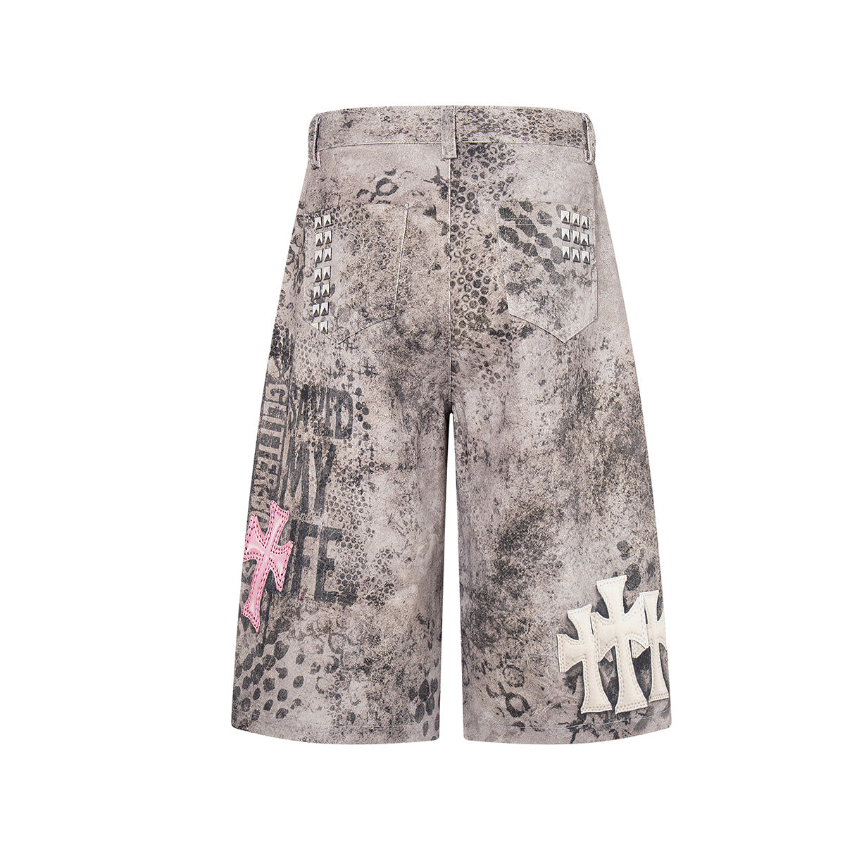 Camo Cross Graphic Denim Shorts