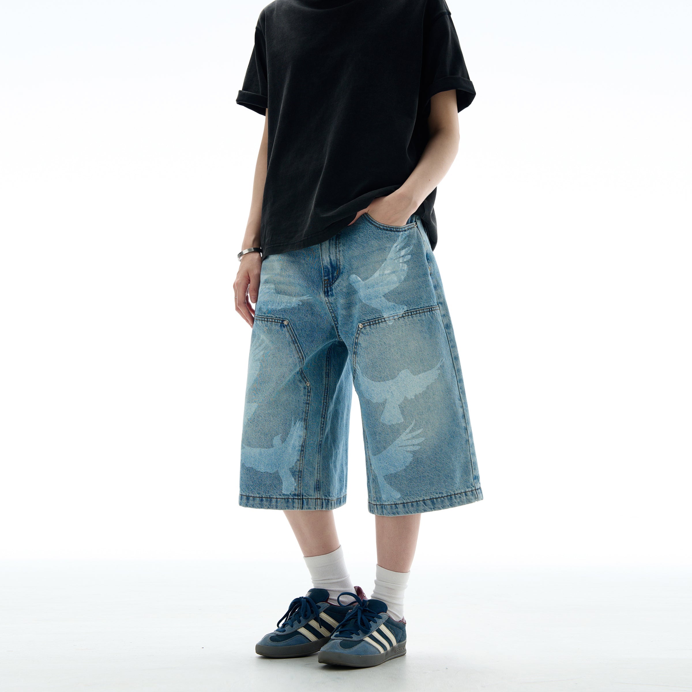 Pigeon Print Denim Jort