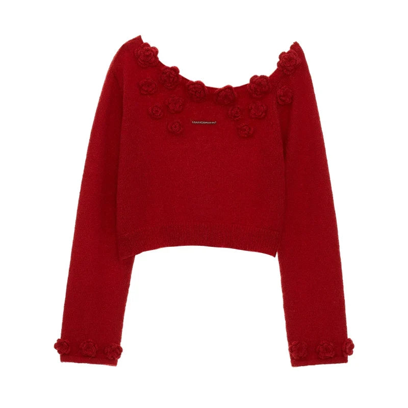 Rose Slanted Shoulder Knit Sweater
