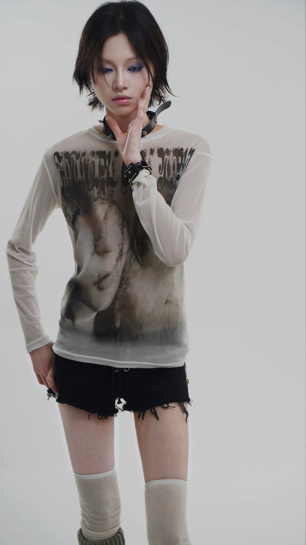 Goth Emo Artist Collaboration Mesh Long Sleeve T-Shirt