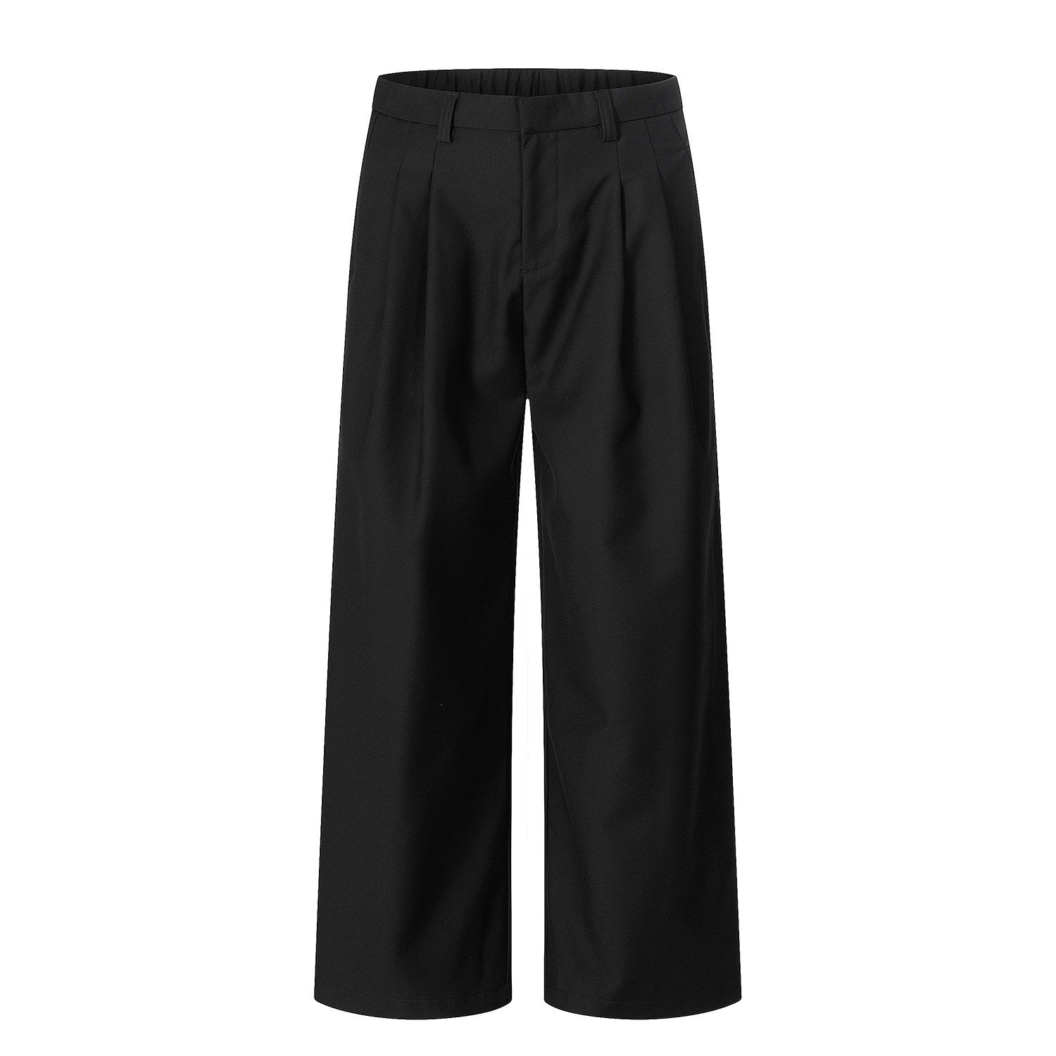 Double Pleats Elastic Waist Straight Trousers