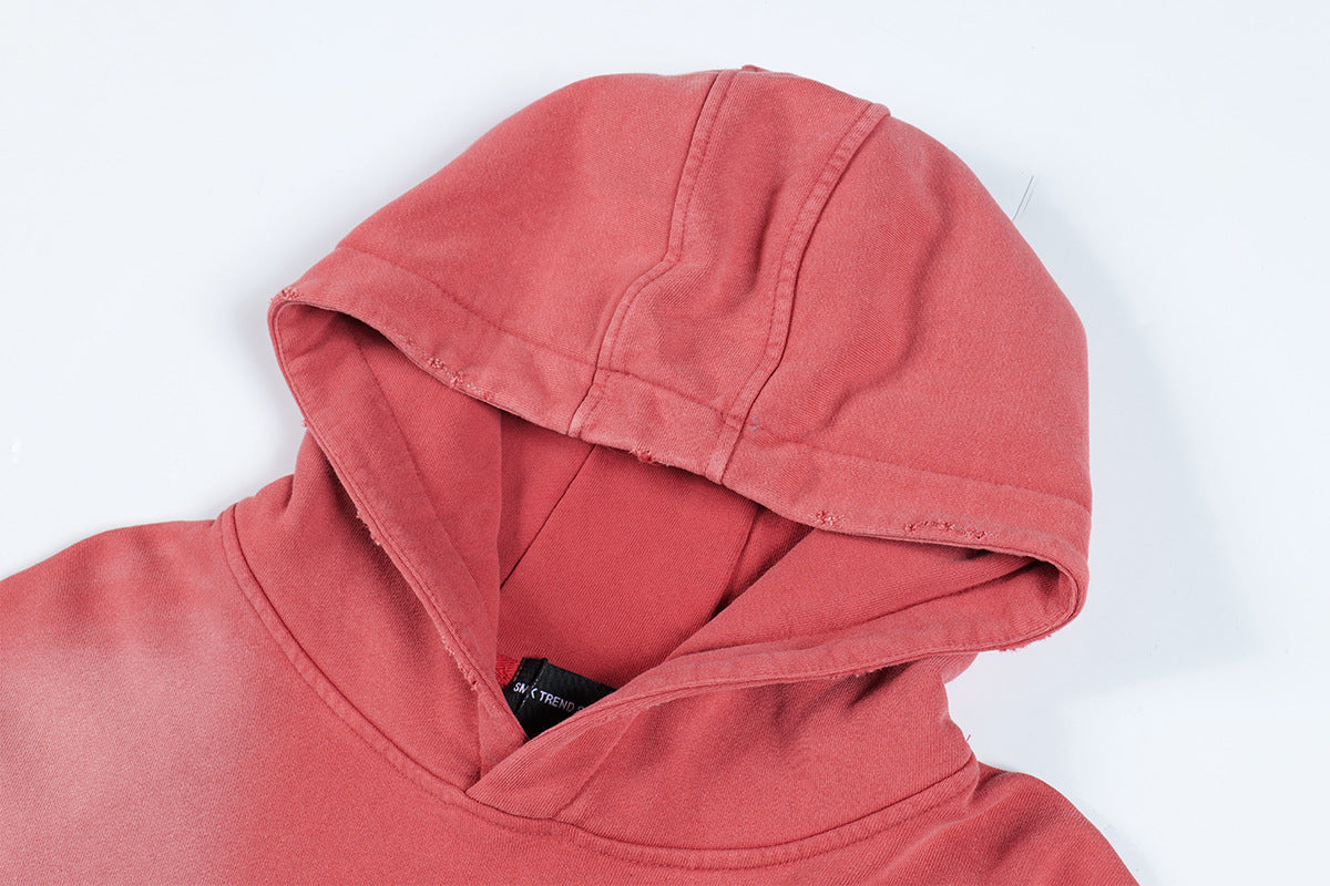 Washed Letter Rhinestone Design Damage Hoodie
