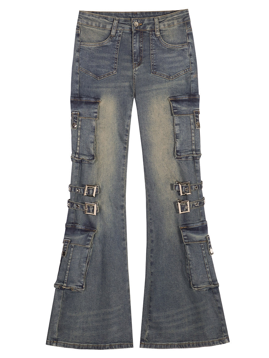 Utility Heavy Craft Slimming Flare Cargo Denim Jeans