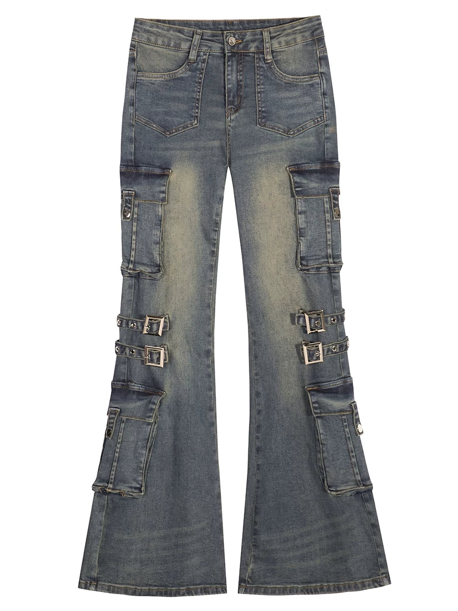 Utility Heavy Craft Slimming Flare Cargo Denim Jeans