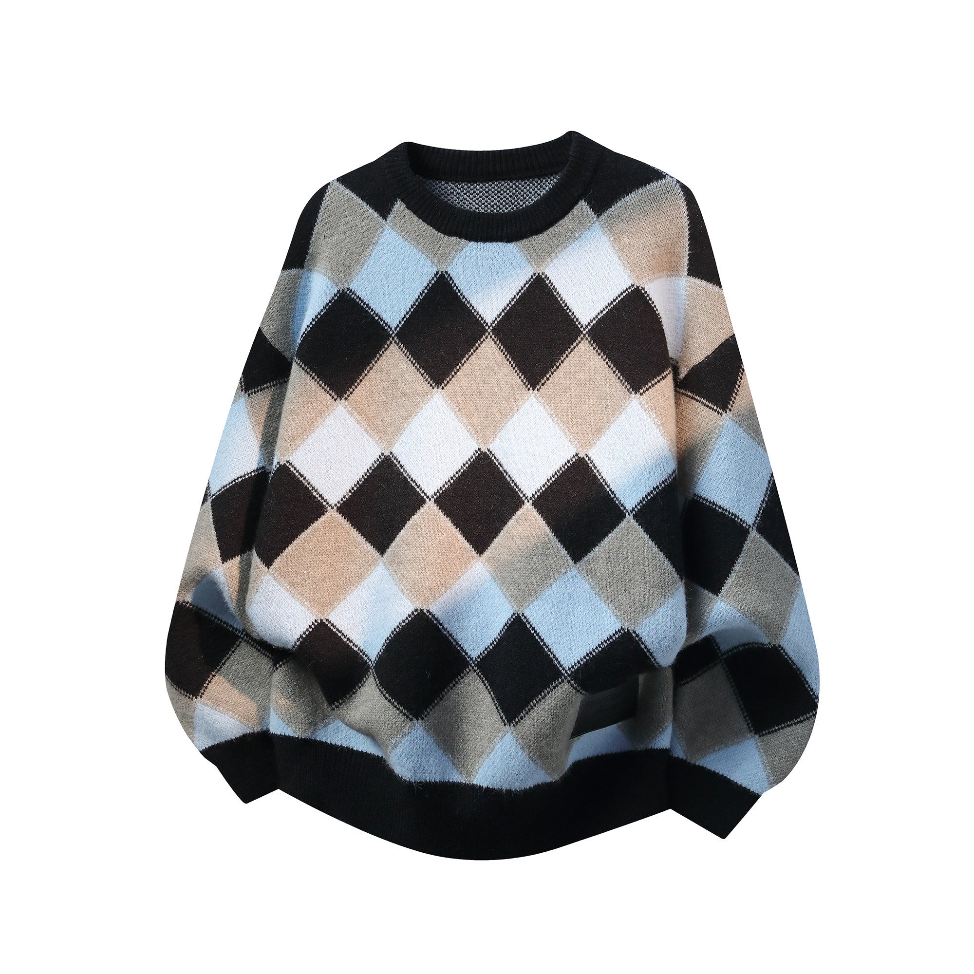 Heavyweight Diamond Pattern Oversize Hooded Knit Cardigan & Knit Sweater