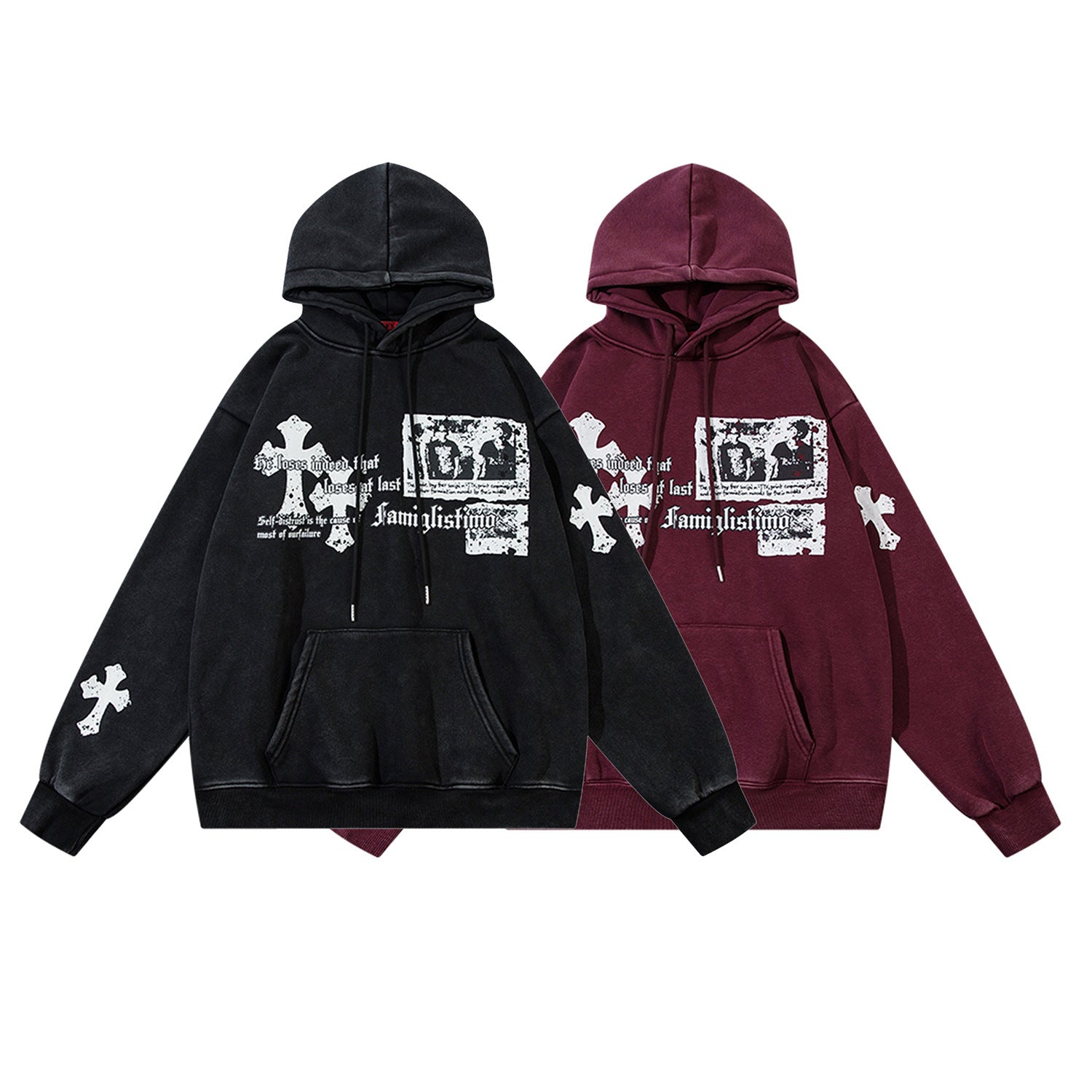 Washed Letter Print Fleece Lining Pullover Hoodie