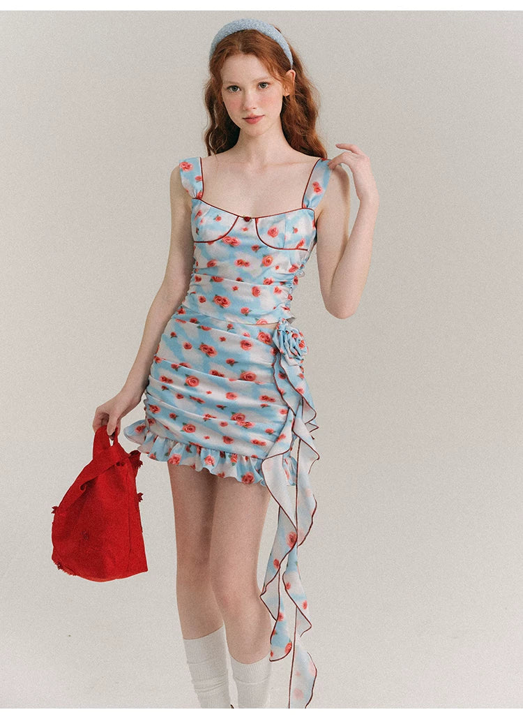 Hand Painted Rose Floral Camisole & Short Skirt Setup