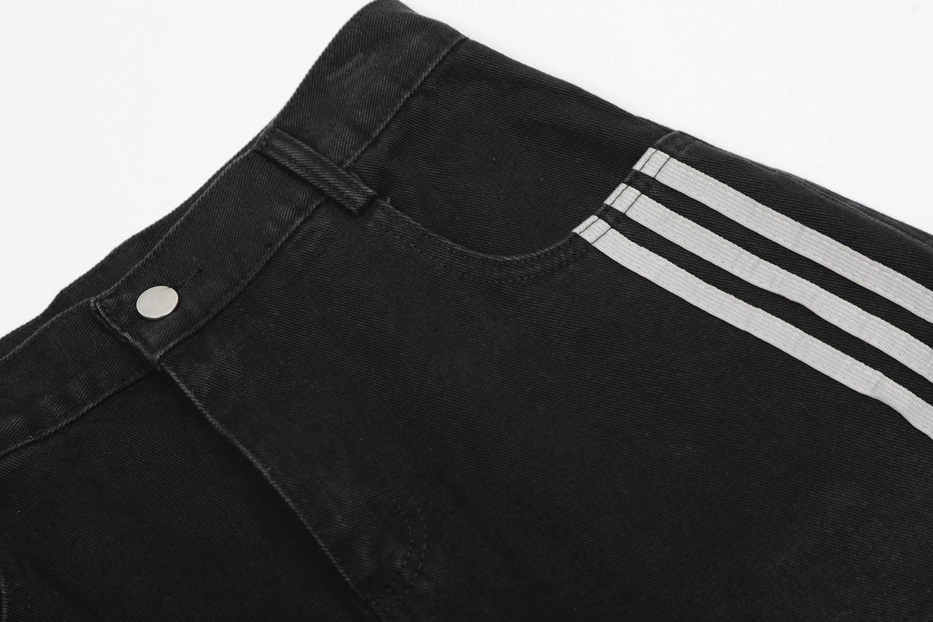 Deconstructed Three-Stripe Curved Wide Leg Denim Jeans