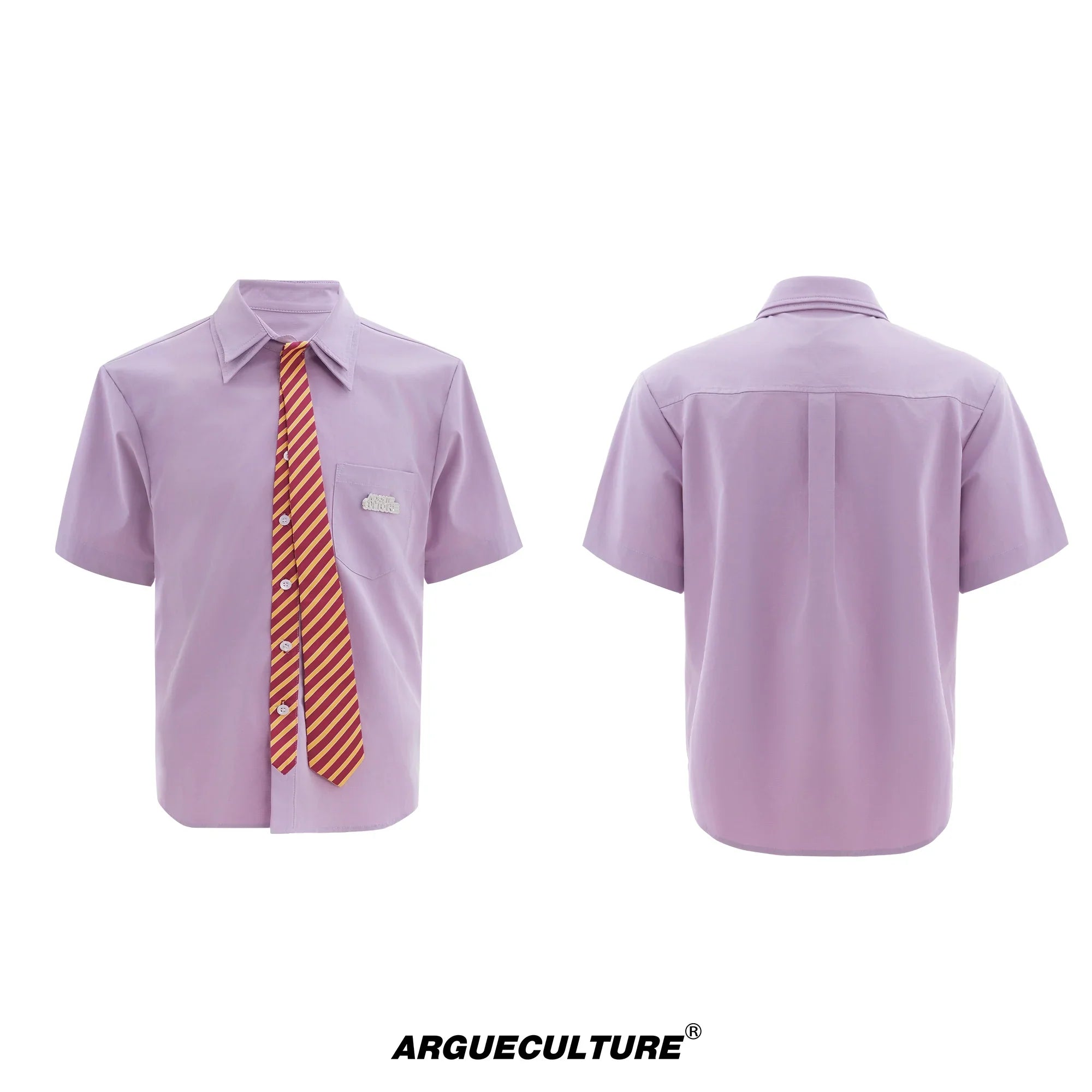 Double Collar Design Tie & Collared Short Sleeve Shirt