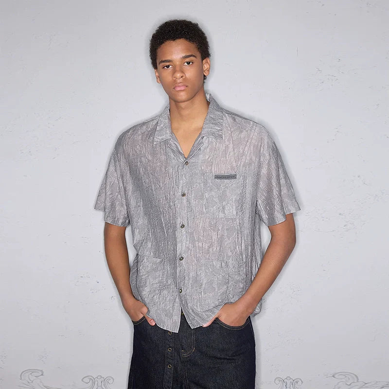 Jacquard Cuban Collar Short Sleeve Shirt