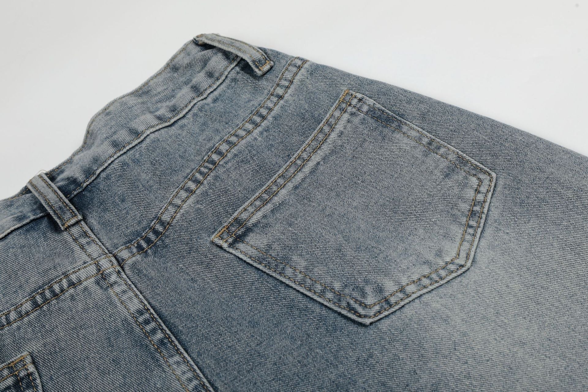 Button Fly Curved Wide Leg Denim Jeans