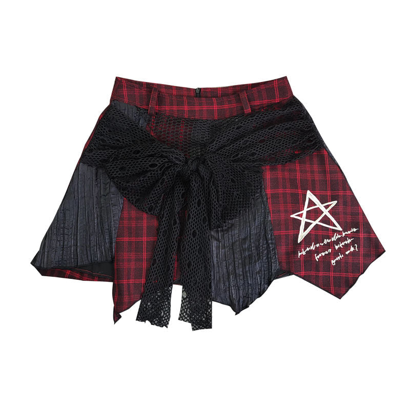 Patchwork Irregular Plaid Layered Short Skirt
