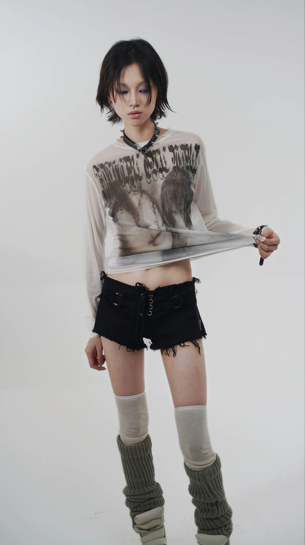 Goth Emo Artist Collaboration Mesh Long Sleeve T-Shirt