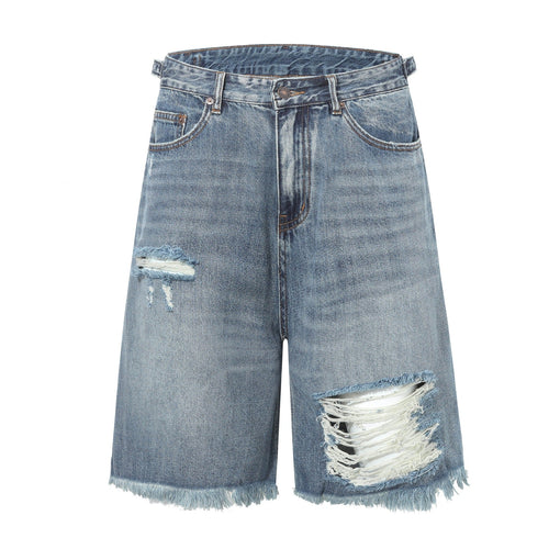 Washed Damage Denim Jort - Blue / S