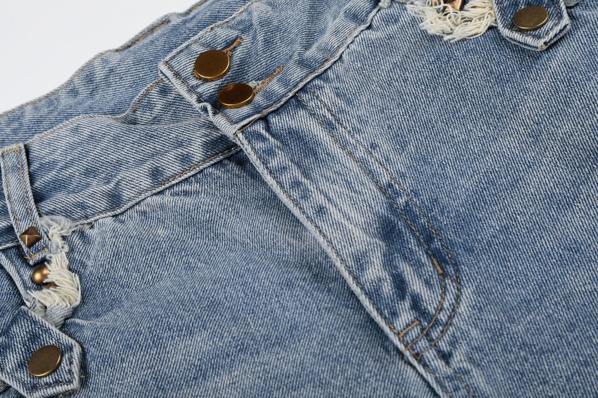 Fringe Studs Denim Jort