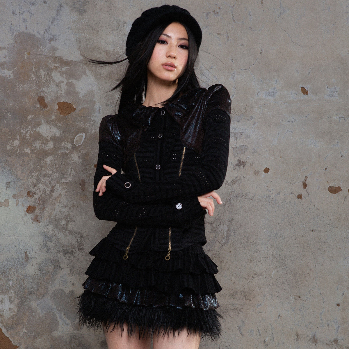 Multi-Layered Patchwork Fake Fur Cake Skirt