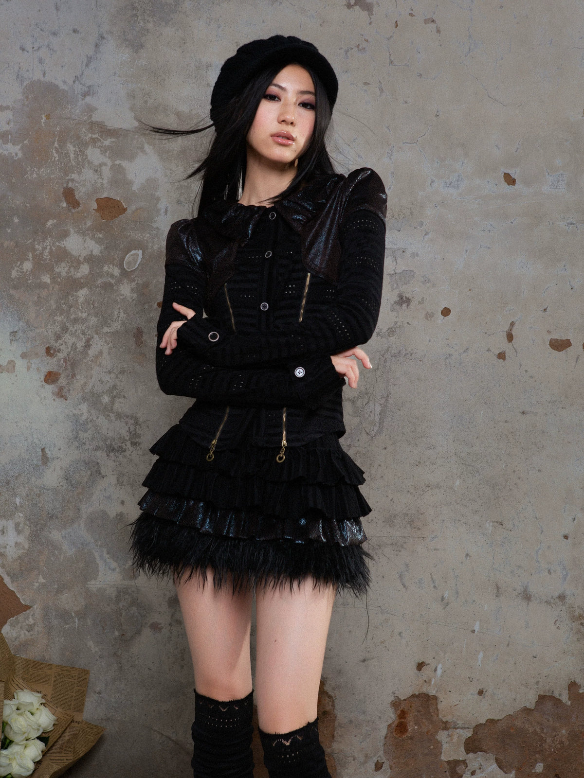 Multi-Layered Patchwork Fake Fur Cake Skirt