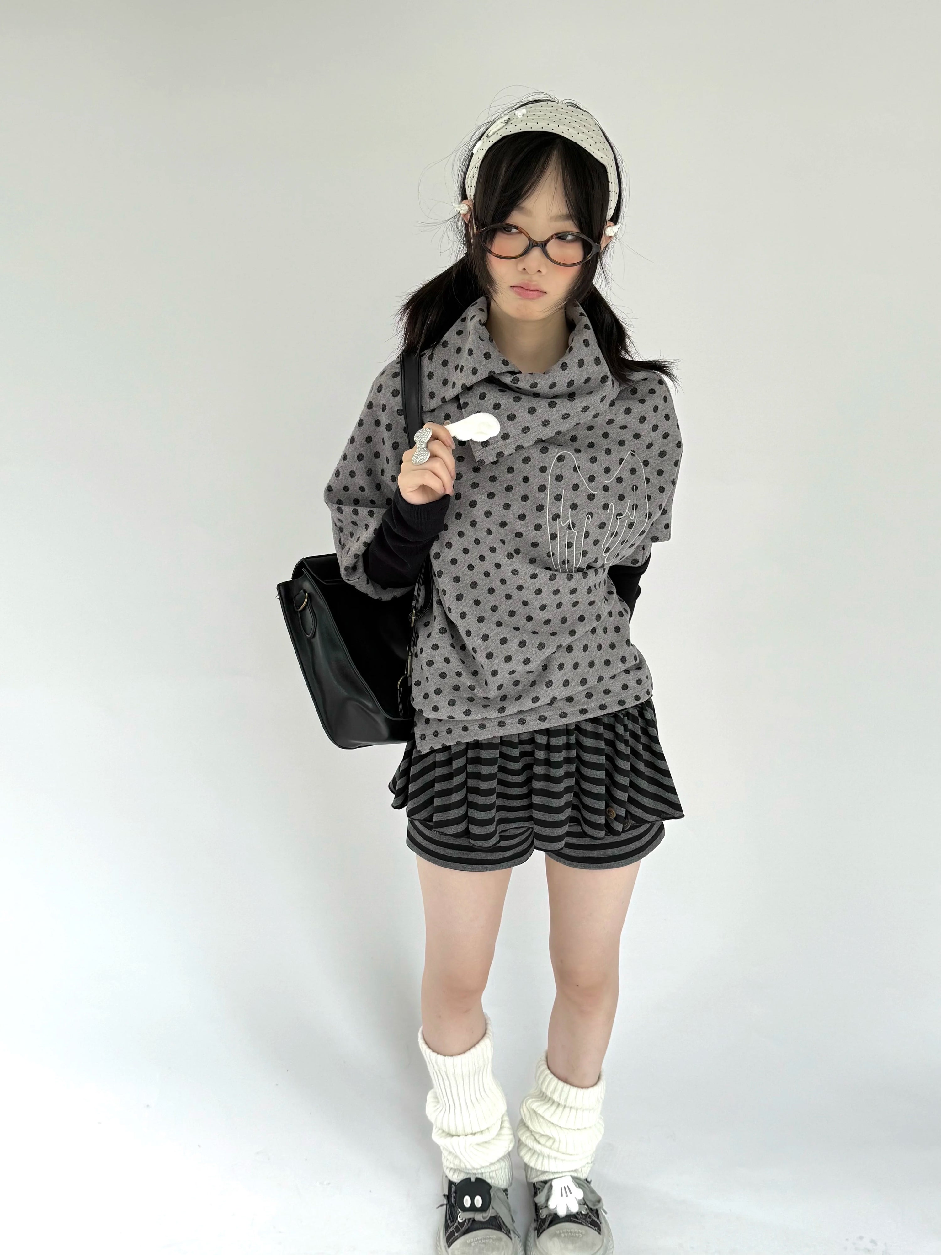 Asymmetric Polka Dot Fitted Long Sleeve T-Shirt