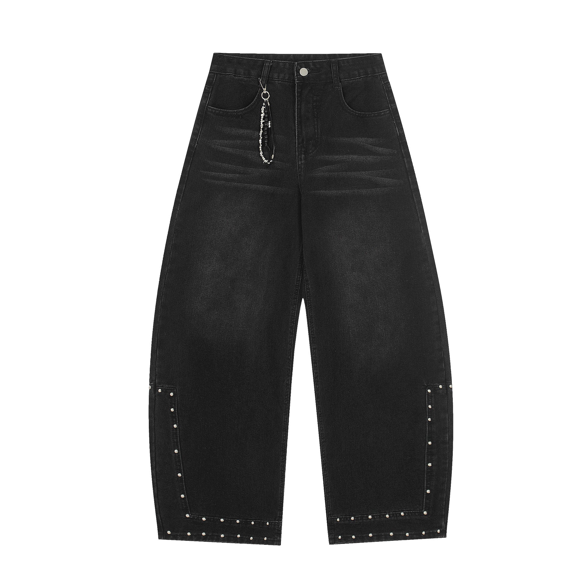 Washed Studs Detail Wide Leg Denim Jeans