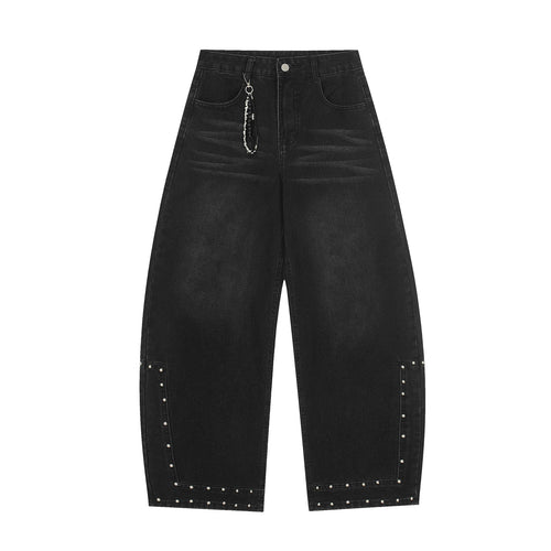 Jean large en denim délavé avec détails de clous - Noir / S